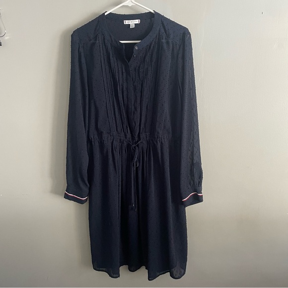 Tommy Hilfiger Navy Blue Long-Sleeve Swiss Dot Dress - Size Large, Flowy - Picture 11 of 11